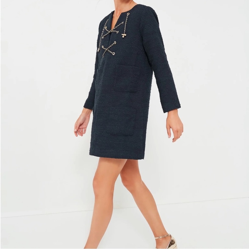 Tuckernuck Navy Tie Tweed Kelly Notched Neckline Mini Dress NWT Size M - Picture 6 of 9